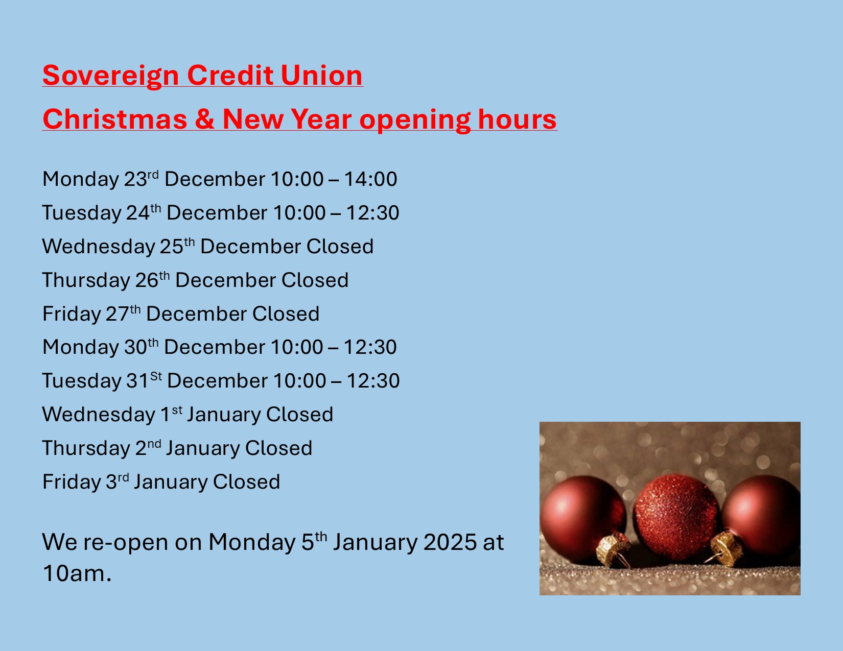 Xmas opening hours
